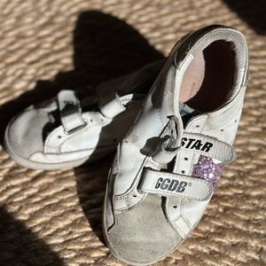 Golden Goose Kids White and Purple Star Sneakers